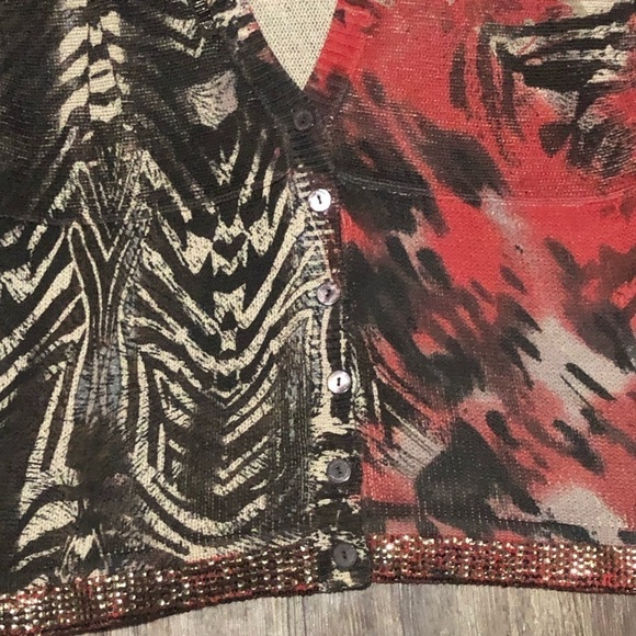 Luisa Cerano Sweater Women's 14 Cardigan Abstract V Neck Button Front Sequence - Picture 3 of 7